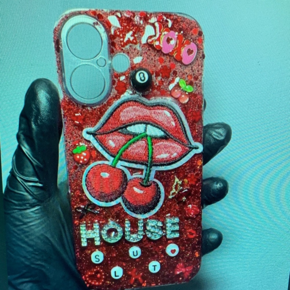 Apple Red Glitter Cherry Lip Phone Case